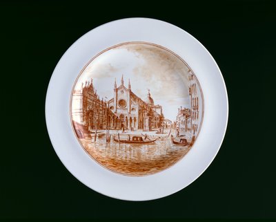 Plate with View of SS Giovanni e Paolo, Murano Miotti Glasswork, Venice, c. 1741 by Murano Miotti Family